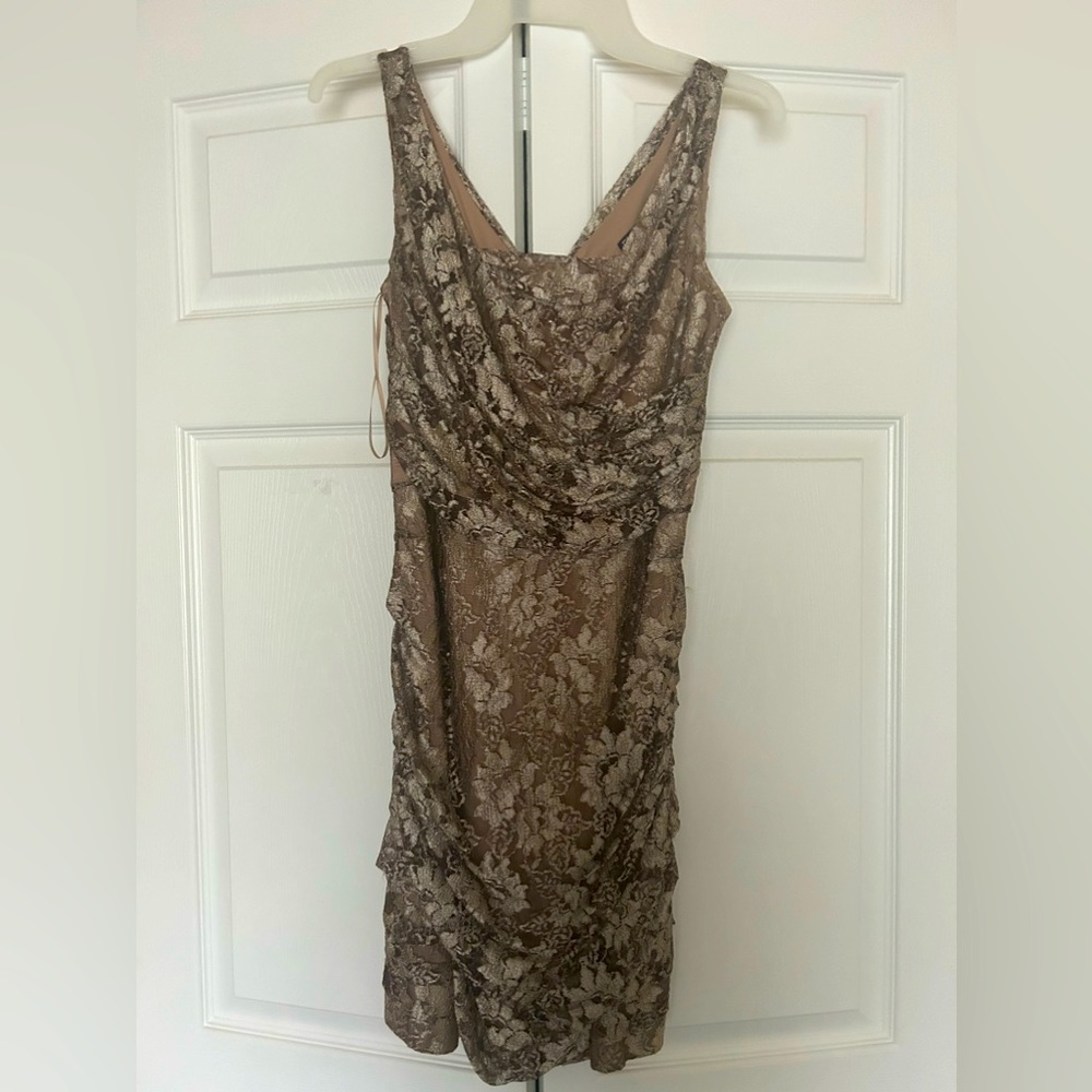 Express Gold Mini Dress size 4 with shirring and lace detail